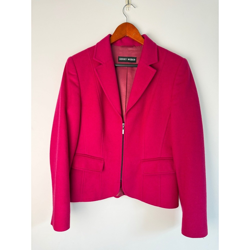 GERRY WEBER Zip Up Blazer Women Magenta Pink Tailored Jacket Size 8